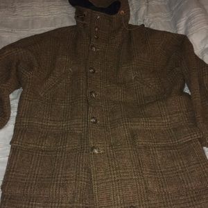 Ralph Lauren polo men’s hooded flannel lined wool houndstooth winter coat.